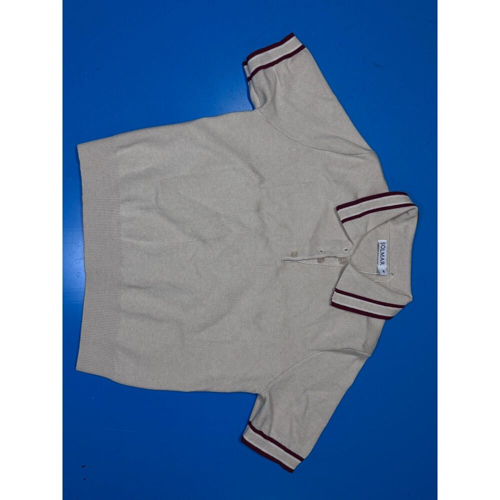 SOLMAR Men's Short-Sleeve Knit Polo Shirt Beige Tipped Collar Size M NWT